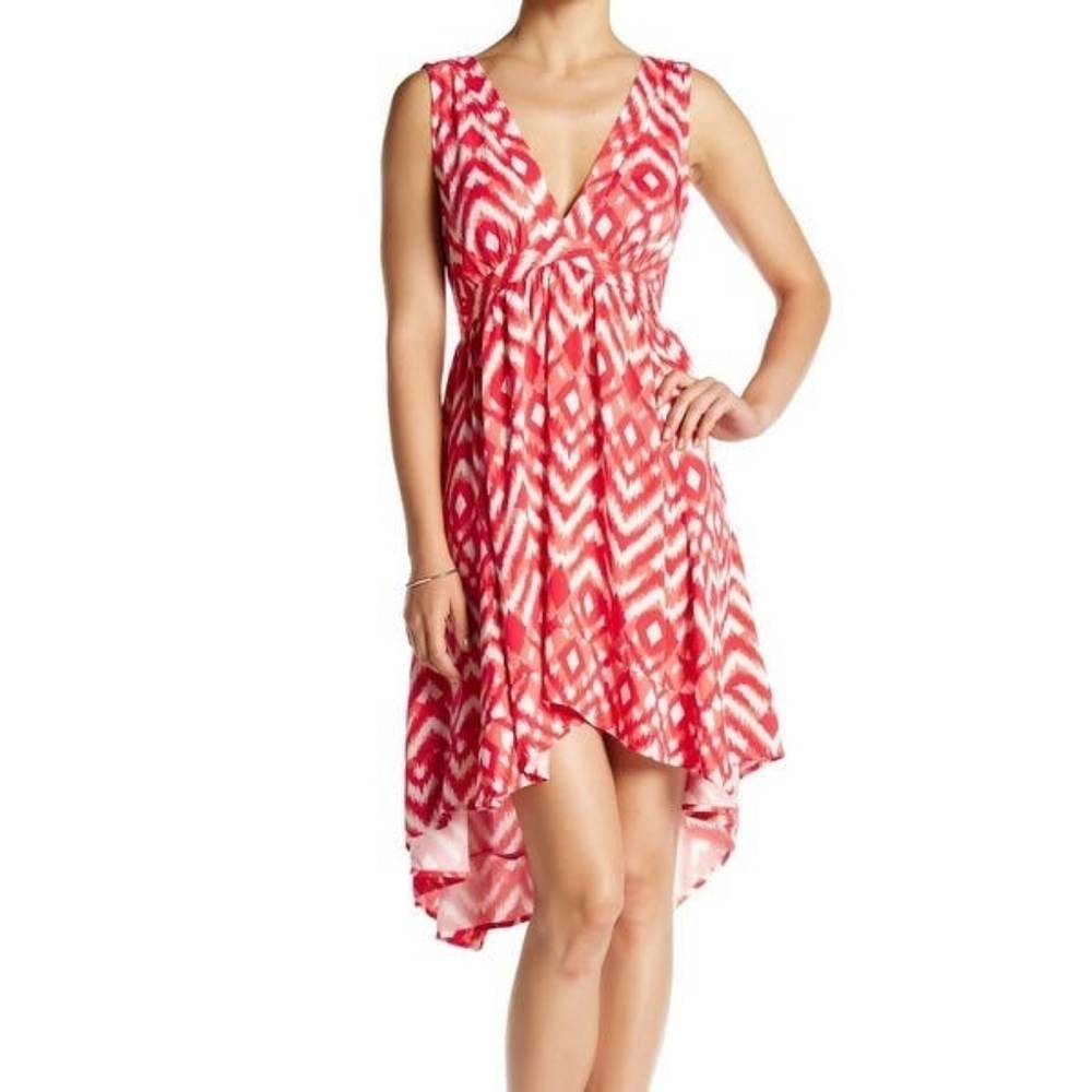 BB Dakota Red Brianna V-Neck A-Line High Low Dress